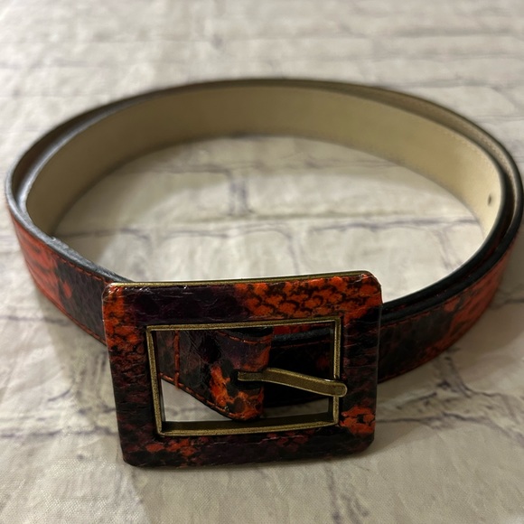 NINE WEST RED/BLACK SKIN PRINT COVERED BUCKLE BELT LEATHER LINING WOMENS XL - Picture 1 of 12
